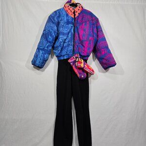 Y2K Vintage OBERMEYER "Shazzam" One-Piece Snowsuit LADIES 6. GLOVES & HEADBAND.